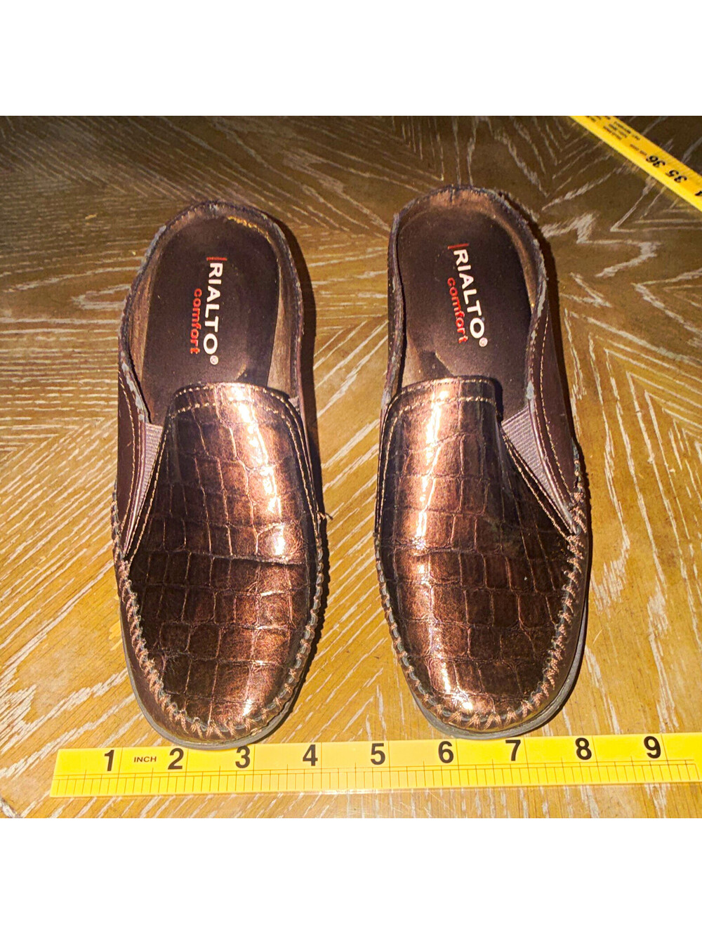 Rialto Brown Croc Embossed Slip-On Mule Block Heel Round Toe Women's US 7 M